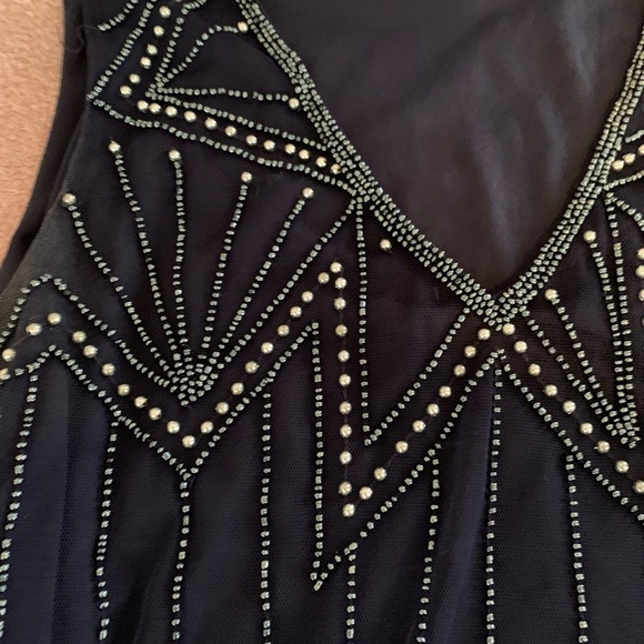BKE Beaded Navy Blue V-Neck Blouse Top size Small - Picture 3 of 5